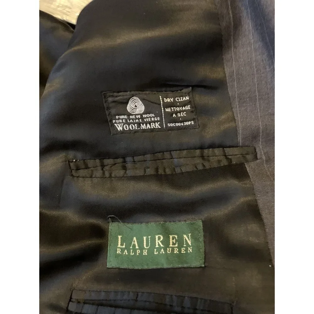 Ralph Lauren Suit Coat Jacket Dark Gray‎ with light gray pinstripe 46.